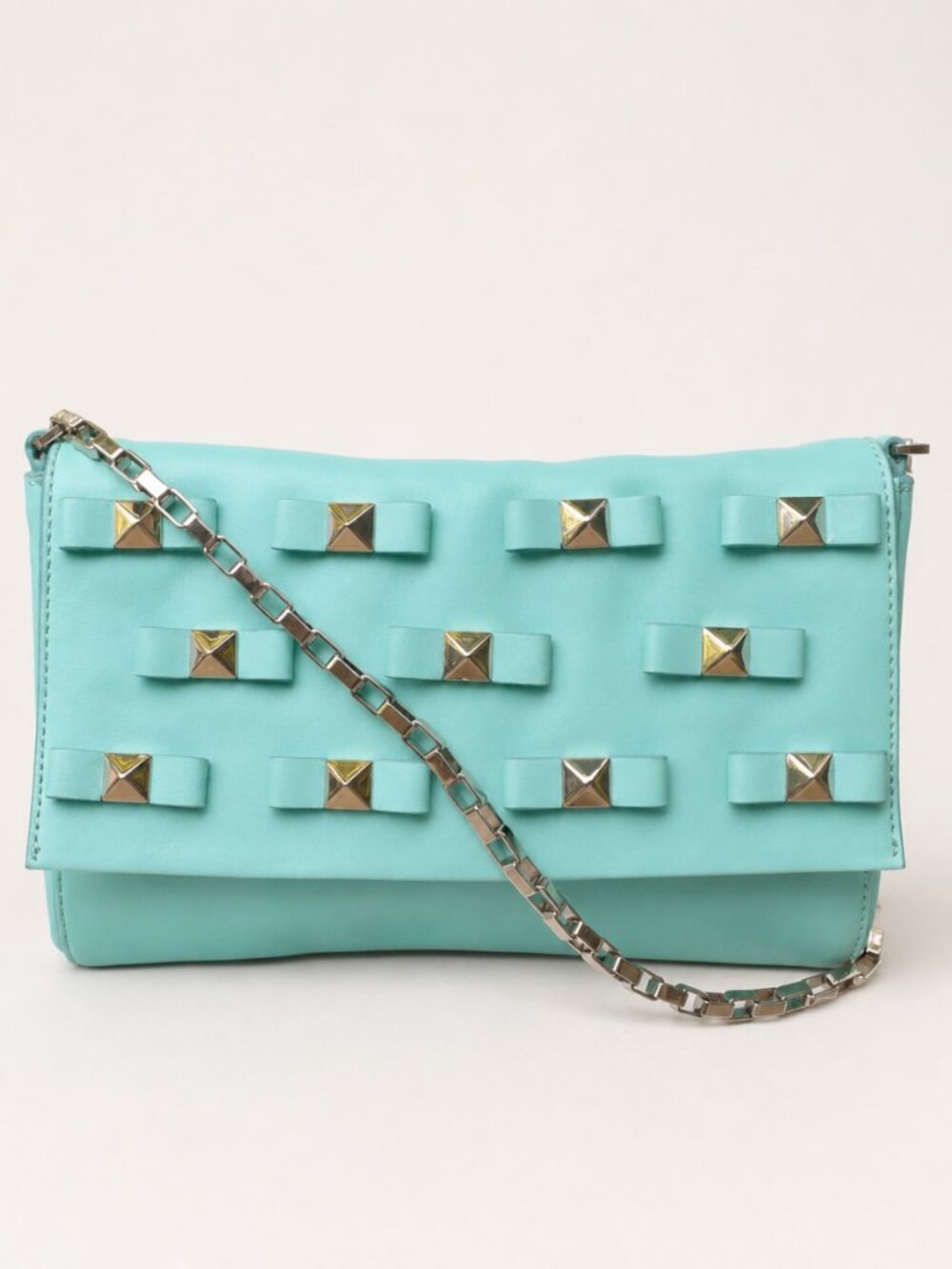 Kate Spade Felicia Bow Terrace Mint Green Leather Studded Clutch Shoulder Bag